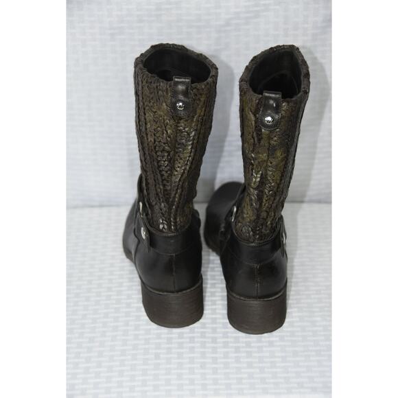 Stuart Weitzman Pimlico Coated Knit Leather Mid Calf Boots Size 9 - Picture 2 of 9